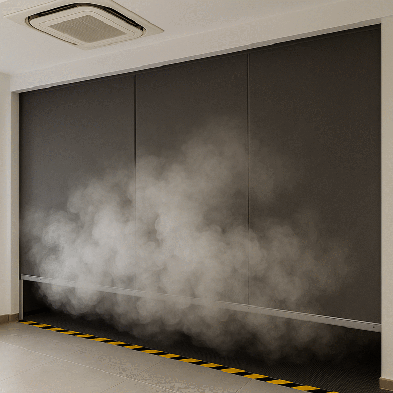 Window Techs smoke curtain deployed from its ceiling housing
